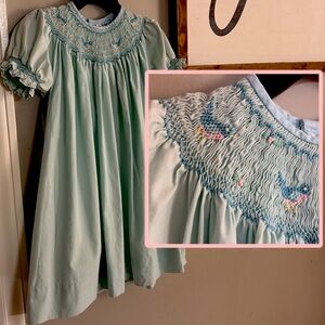 Rare Bird & Flowers Light Blue Smocked Dress with pastel colors